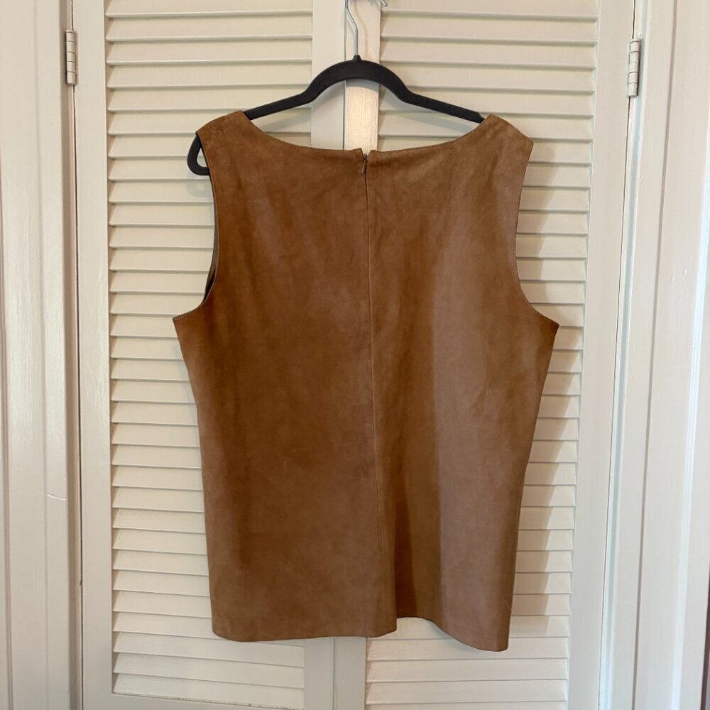 Talbots suede tank shell top XL camel tan brown *has flaw* - Picture 7 of 9
